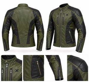Chaqueta de Motociclista de Cuero de Diseño Contemporáneo |   Resistente al viento |   Cognac Borgoña Verde Oliva |   Fabricante OEM/ODM |   Premium - Product Image 2