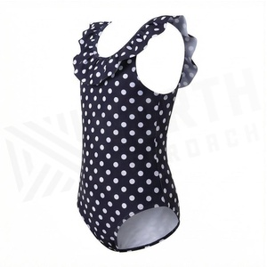 Traje de baño de una pieza para mujer, traje de baño elástico con escote con volantes y lunares, ajuste regular, spandex, poliéster - Product Image 3