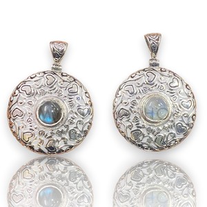 Plata de Ley 925 con Piedras Preciosas Naturales de Piedra Lunar Arcoíris y Labradorita, Engaste de Bisel Circular, Corte Redondo, Joyería Vintage - Product Image 1