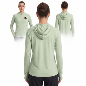 Unisex Summer Fishing <b>Top</b> Light Green Hooded Long Sleeve Sun Protection Shirt with Pockets and <b>Thumb</b> <b>Holes</b> - Product Image 2