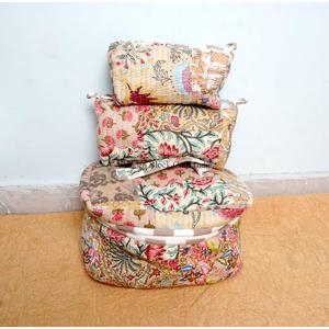 New Arrival Wholesale Handcrafted floral printed Pure 100% Cotton Vanity Set Traveling Makeup Bag Cosmetic Organizer - Product Image 3