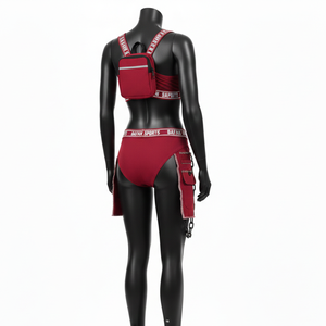 ชุดบิกินี่ผ้าโพลีเอสเตอร์ผสมสแปนเด็กซ์เนื้อนุ่มยืดหยุ่น 190 GSM สีแดง พร้อมกระเป๋าแบบคาร์โก้  ลายพิมพ์โลโก้ สำหรับผู้หญิง - Product Image 2