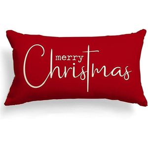 Fodera per cuscino decorativa natalizia in cotone e lino rosso per divano - Buon Natale - Product Image 1