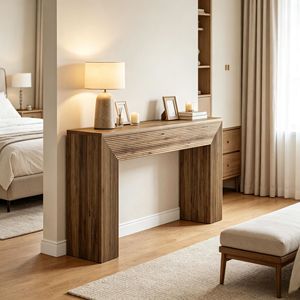 Consolle Lunga in Legno Massello da 62,99 Pollici Stile Rustico Contemporaneo, Design Industriale per Soggiorno con Vano Portaoggetti in Metallo - Product Image 4