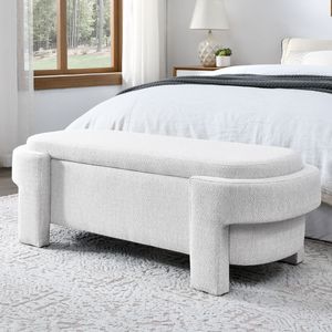Panca Rivestita in Tessuto Lin-en con Ampio Spazio di Stoccaggio per Soggiorno, Ingresso, Camera da Letto, Bianca (51,5 X 20,5 X 17) - Product Image 1
