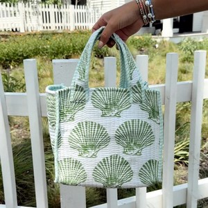 Sac fourre-tout mini matelassé en coton léger, couleur unie, imprimé floral, style bohème, fermeture éclair, design spacieux, sacs seau pour femmes - Product Image 1