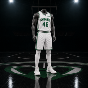 KhumBro Basketball Jersey Set Men White Green Sublimated V-Neck Tank Top Shorts Breathable Mesh <b>Athletic</b> Uniform Adult - Product Image 5