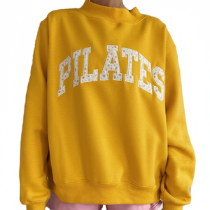 Sweat-shirt à col rond kaki pour femme, tendance, imprimé lettres Pilates, manches longues, en coton tricoté, vêtement d'automne, en vente en ligne - Product Image 6