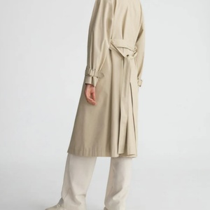 Beige Long Bomber Jacket <b>Belt</b> Notched Collar Full Sleeve Casual Waterproof Double Breasted All Seasons <b>Woven</b> Polyester Women's - Product Image 2