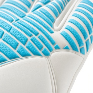 Gants de gardien de but de football personnalisables blancs avec grip bleu en cuir PU, doigts entiers, sangle de poignet réglable - Product Image 2