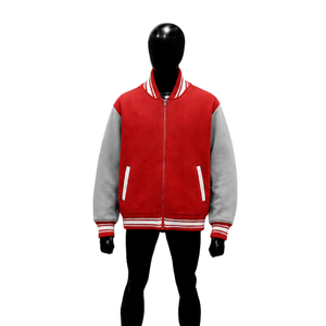 Chaqueta Varsity Premium de Lana Roja con Mangas Grises para Hombre, Chaqueta de Béisbol Personalizada con Cierre de Cremallera Completo - Product Image 1