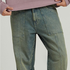 Jeans de Mezclilla Lavada para Hombre, Corte Recto, Cintura Alta, Ajuste Holgado, Tejido de Algodón, Color Sólido, Estilo Casual Otoñal - Product Image 3