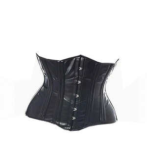 High Quality Black Leather Waist Trainer Iron Buckle Front Closure <b>Hip</b> Control Shapewear - Product Image 3