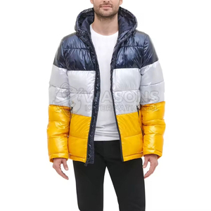 Veste matelassée pour homme à blocs de couleur, à capuche, fermeture éclair, coupe-vent, décontractée, pour l'hiver, coupe régulière, en polyester - Product Image 2