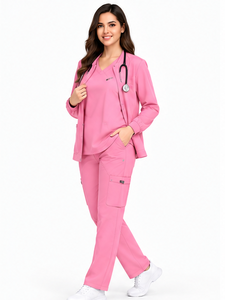 Ensemble de 3 pièces de vêtements de travail médicaux respirants et extensibles, uniforme d'infirmière à manches longues, veste pour le personnel des hôpitaux et des pharmacies - Product Image 4