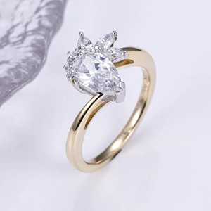 1.01CT Pear Cut Diamond Floral Cluster <b>Ring</b> For Women's Lab Grown 14K Yellow Gold Engagement <b>Proposal</b> For Girlfriends - Product Image 2