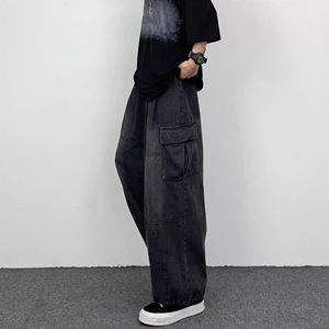 Wide Leg Baggy Jeans for Men Distressed Acid Wash Designer Denim <b>Trousers</b> Custom Brand Wide Leg Cargo Denim Pants - Product Image 3