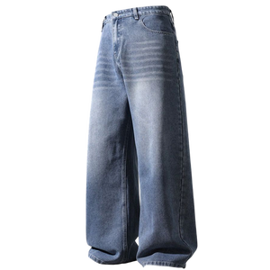 Jeans en denim délavé coupe large pour homme, style streetwear ample, fabrication OEM ODM sur mesure, vente en gros - Product Image 2
