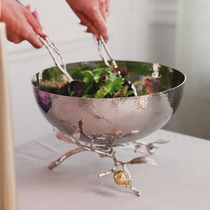 Cuenco de lujo de acero inoxidable martillado con asa de rama de orquídea, decorativo, para servir frutas y ensaladas, centro de mesa, artículos para el hogar - Product Image 2