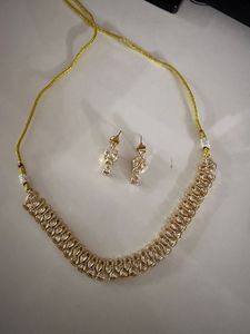 Conjunto de Collar Gargantilla y Pendientes Colgantes de Estilo Étnico con Diamantes Polki Sin Tallar, Color Oro Elegante, Accesorios para Fiesta, Boda y Novia - Product Image 1