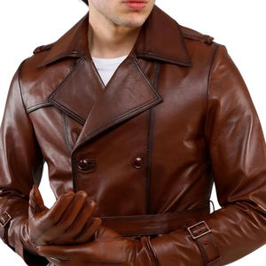 Abrigo de Cuero Genuino para Hombre, Estilo Nuevo, Personalizado, Talla Grande, Largo Regular, Color Personalizado, Cuello en V, Botones de Cuerno, Otoño Invierno - Product Image 3