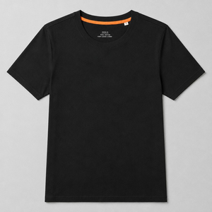Men's Black Solid Crew Neck Short Sleeve <b>T</b>-<b>Shirt</b> <b>Orange</b> Contrast Trim Blank Casual Tee - Product Image 2