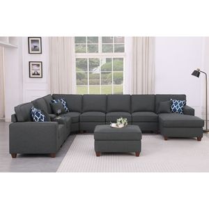 Divano soggiorno Eric 9 pezzi imbottito componibile con pouf - Product Image 1