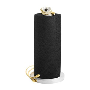 Porte-serviettes en papier artisanal, support de rouleau de cuisine en acier inoxydable design avec accents floraux dorés, décoration d'intérieur - Product Image 1