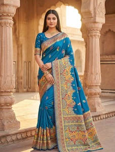 Sari Tradicional Indio con Bordado Paithani en Seda Pashmina para Bodas y Eventos Festivos, Ropa Elegante para Mujer - Product Image 1