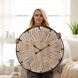 Wood Frame Roman Numeral Wall <b>Clock</b> Three-piece Set | Minimalist Round Design for Modern Home Decor - Product Image 4