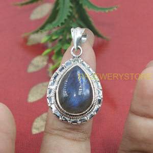 Pendentif en labradorite naturelle en forme de larme, argent sterling 925, fait main, vintage, bohème, bijoux en pierres précieuses, cadeau pour femmes, unisexe, hommes, sœur - Product Image 5