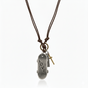 Fashion Pendant Necklace-2-Inch Pure Stainless Steel Pendant with Adjustable Brown Leather <b>Rope</b> for Men & Boys - Product Image 3
