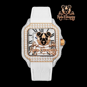 Reloj de Cuarzo Cuadrado Premium con Esfera Morada y Blanca, Bisel con Cristales y Elegante Correa de Cuero - Product Image 2