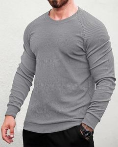 STELe O-Neck Casual <b>Patchwork</b> Long Sleeve T-<b>Shirt</b> Breathable Regular Fit Knitted Corduroy Fabric Spandex/Polyester 180g Men Long - Product Image 1