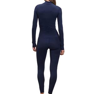 Conjunto de yoga sin costuras para mujer, de dos piezas, leggings de cintura alta, top corto de manga larga, ropa deportiva transpirable con puntos. - Product Image 4