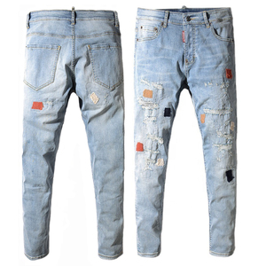 Wholesale Men Vintage Light Premium Denim Jeans Streetwear Straight Fit Distressed Casual <b>Pants</b> Trendy <b>Y2K</b> Summer Solid Front - Product Image 1