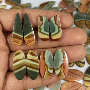 จี้หินแจสเปอร์หลากสีธรรมชาติแบบคาโบชองคู่ ลวดลายไม่ซ้ำใคร สำหรับทำต่างหู แหวน จี้  เครื่องประดับเงิน - Product Image 4