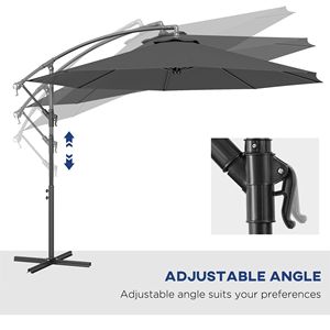 Ombrellone da Patio a Braccio Laterale Inclinabile Grigio da 3 Metri con Protezione UV, Impermeabile, in Poliestere, Base a Croce (Peso Non Incluso) - 3M - Product Image 5