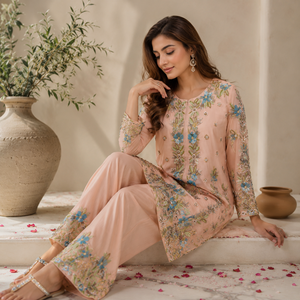 Peach Floral Embroidered Pakistani Salwar Suit for Women Premium Festive Kurta Set with Straight Pants Wedding Party Wear Ethnic - Product Image 4