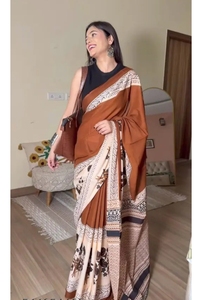 Sari de Algodón Mulmul KV para Mujer, Estampado a Mano Jaipuri, de Secado Rápido, Antiarrugas, Reversible, Casual, para Otoño - Product Image 1
