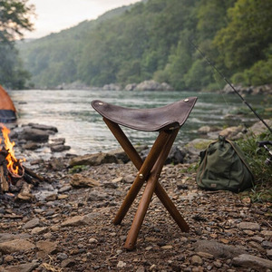 Taburete de caza de cuero genuino, plegable, con trípode, para camping, proveedor al por mayor, OEM, marca personalizada, calidad de exportación, muebles para exteriores - Product Image 6