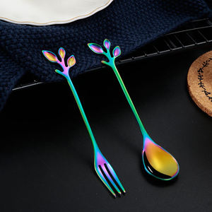 Luxury Gold Couple <b>Spoon</b> and Fork Set Stainless Steel Wedding Gift <b>Coffee</b> Dessert Cutlery Collection - Product Image 2