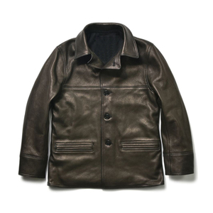 Veste en cuir pour homme avec tissu en toile, imperméable et coupe-vent, style streetwear, vêtements décontractés d'hiver, vestes en cuir vintage - Product Image 1