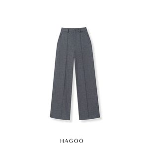 Ensemble pantalon de costume gris Q9069 à manches courtes, coupe ample, respirant, en laine/polyester, pour femme, pantalon large, taille mi-haute, col en V droit - Product Image 4
