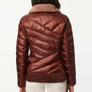 Chaqueta Acolchada Chevron para Mujer con Cuello de Sherpa Sintética, Ajuste Delgado, Abrigo de Invierno de Lujo con Exterior de Satén, OEM - Product Image 2