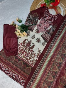 Conjunto de Kurti, Pantalón y Dupatta de Algodón Premium Estampado y Bordado para Mujer con Lentejuelas y Parte Inferior Completamente Cosida - Product Image 6