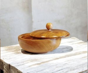Tazón de servir de madera natural con tapa, apto para alimentos, de forma redonda, para vajilla, tazón para servir bocadillos, decoración del hogar al mejor precio. - Product Image 3