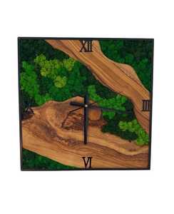 Rectangular Wood Wall <b>Clock</b> Forest stream wooden <b>clock</b> Emerald valley moss <b>clock</b> Woodland river artisan <b>clock</b> Nature flow wood - Product Image 1