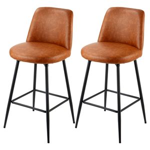 Set di 2 Sgabelli da Bar Girevoli Alti 27 Pollici, Moderni in Pelle PU con Braccioli e Schienale in Metallo, per Uso Domestico e Commerciale - Product Image 1