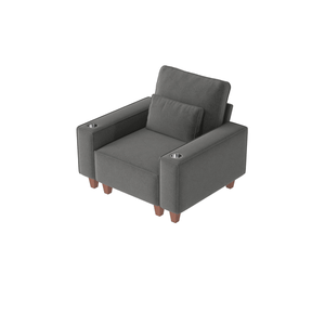 Fauteuil individuel moderne et confortable en chenille à assise profonde, avec porte-gobelet en acier inoxydable brossé et coussin décoratif, pour salon - Product Image 1